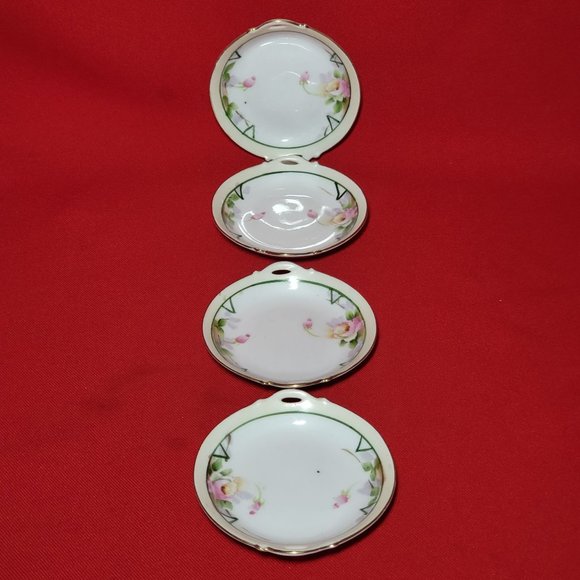 Vintage Nippon Hand Painted Miniature Plates Butter Dish Set of 4 - Picture 12 of 13